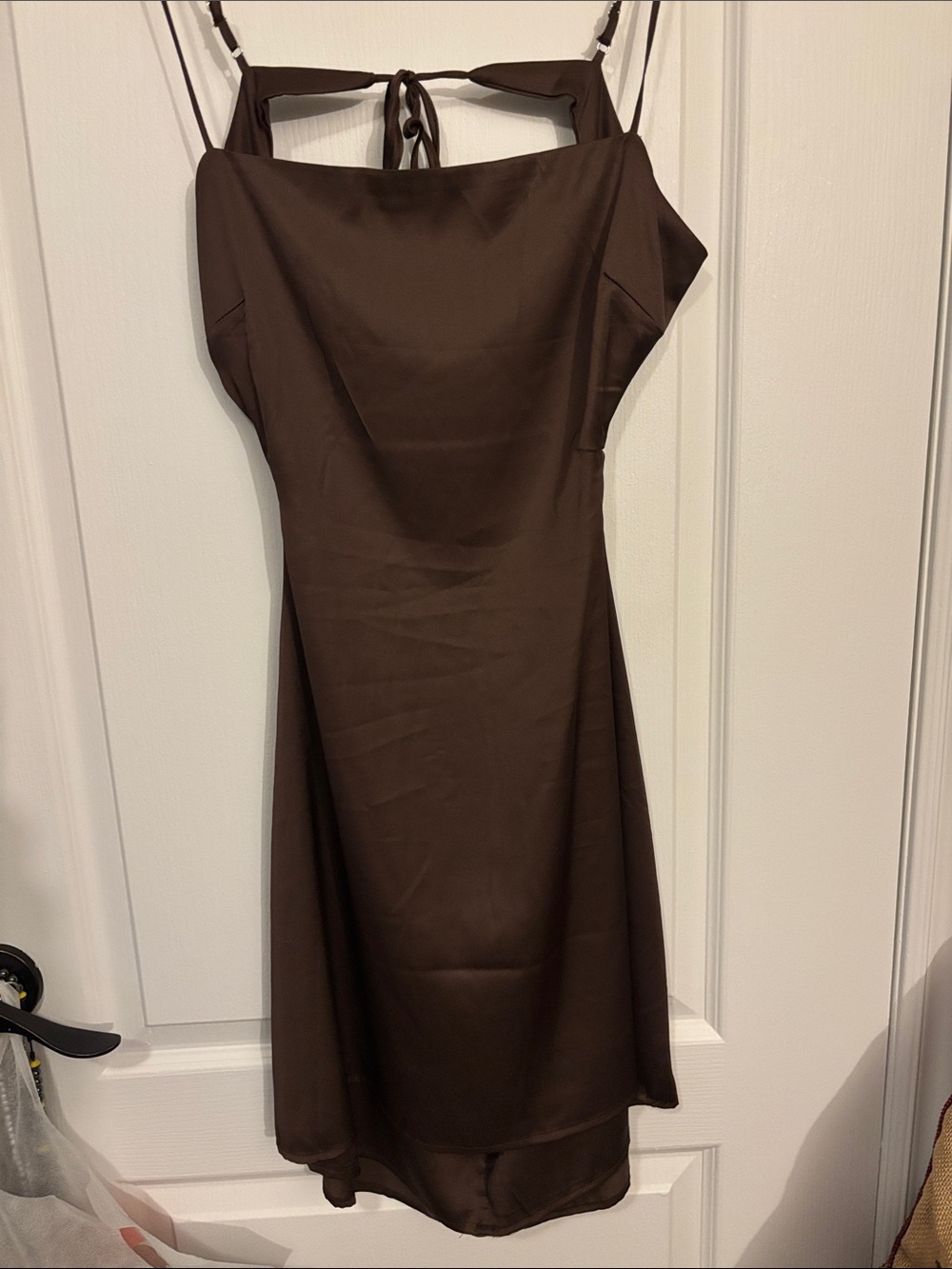 Brown Satin Tie-Back Slip Dress